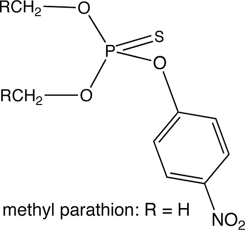 The formula of the methyl analogue of thiophos - metaphos (aka methyl parathion)