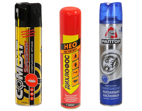 Aerosol products - Combat SuperSpray, Neo Dichlorvos and Raptor for crawling insects.