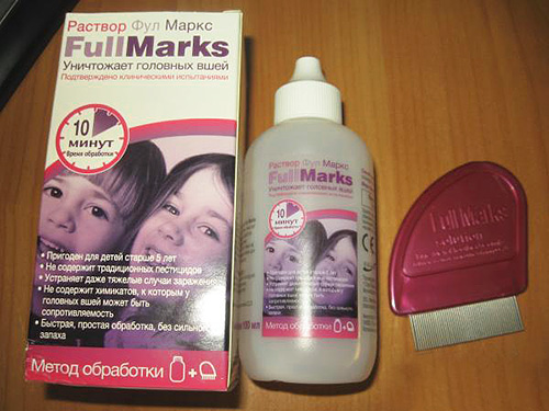 The kit for lice control Full Marx includes not only the solution itself, but also a convenient comb for combing lice and nits