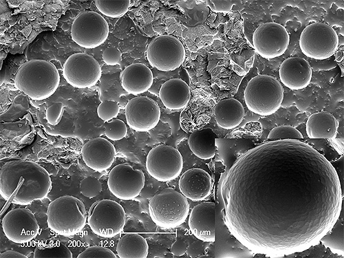 Microcapsules in the photo at high magnification