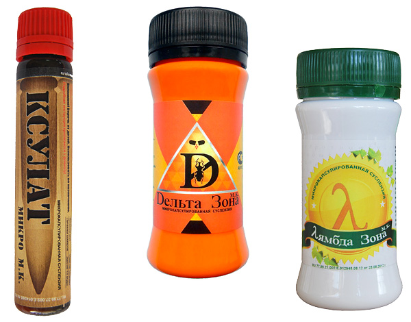 Examples of microencapsulated insect repellents: Xsulat Micro, Delta Zone and Lambda Zone.