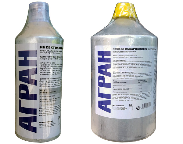 Agran in bottles of 1 and 5 liters (for professional pest control).